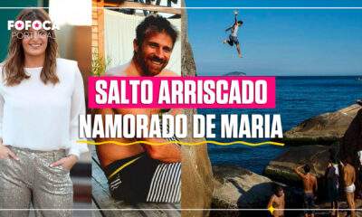 Namorado de Maria Botelho Moniz faz salto arriscado.